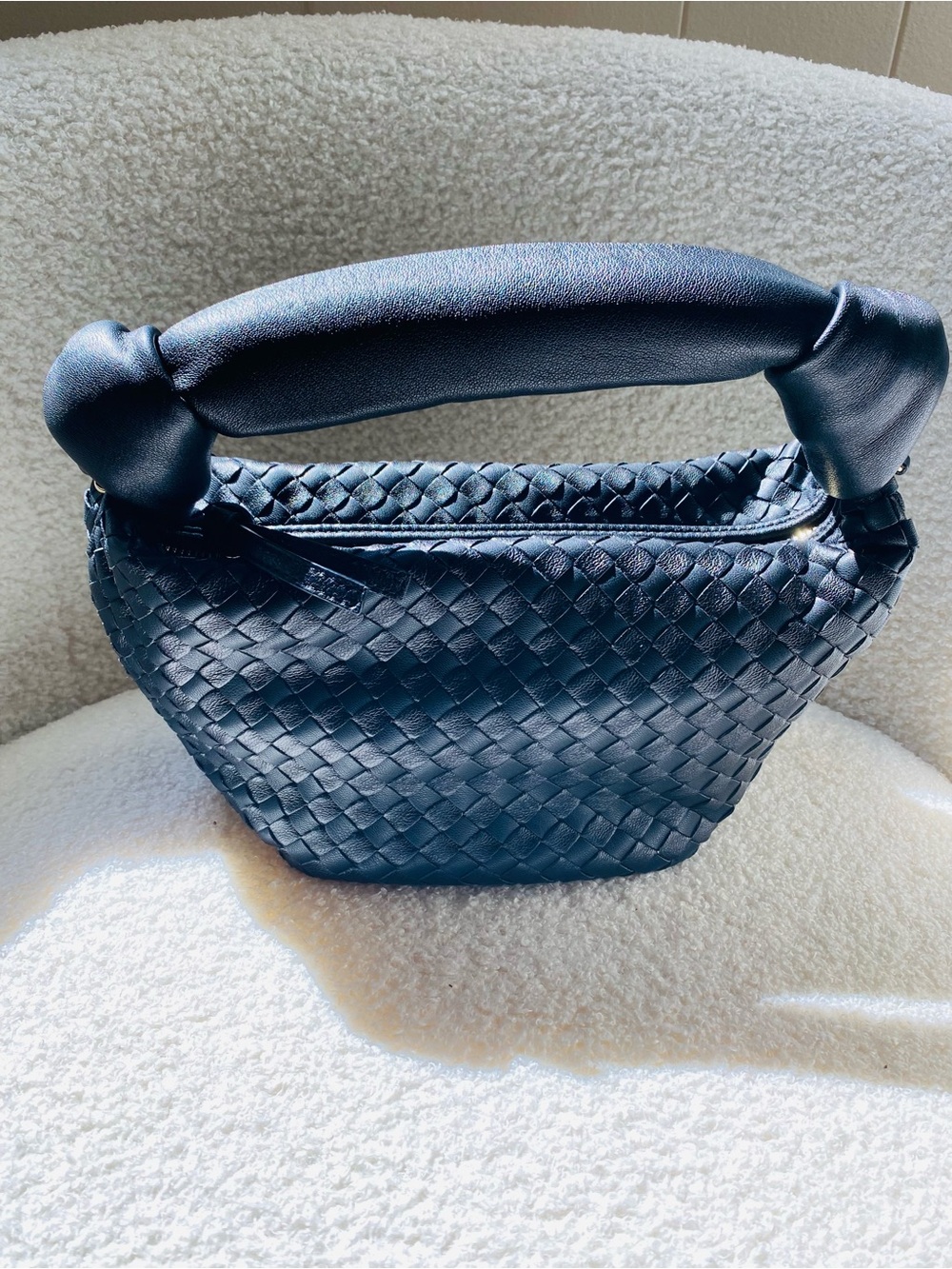 Woven Shoulder Bag with Padded Handle - Black